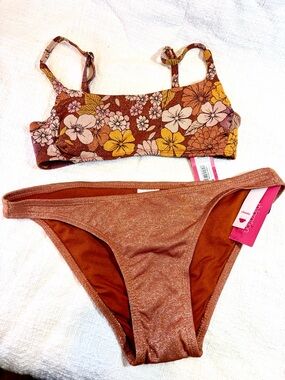 Lurex Bralette Bikini Top with  matching bottom - Xhilaration  NEW with tags